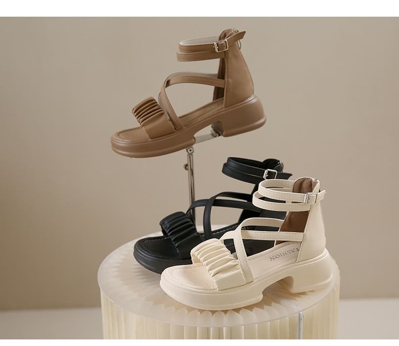 Platform Chunky Heel Shirred Sandals