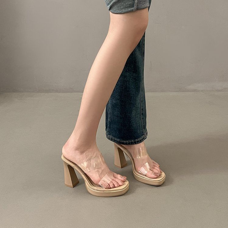 Sandals Block PVC Slide Heel Band