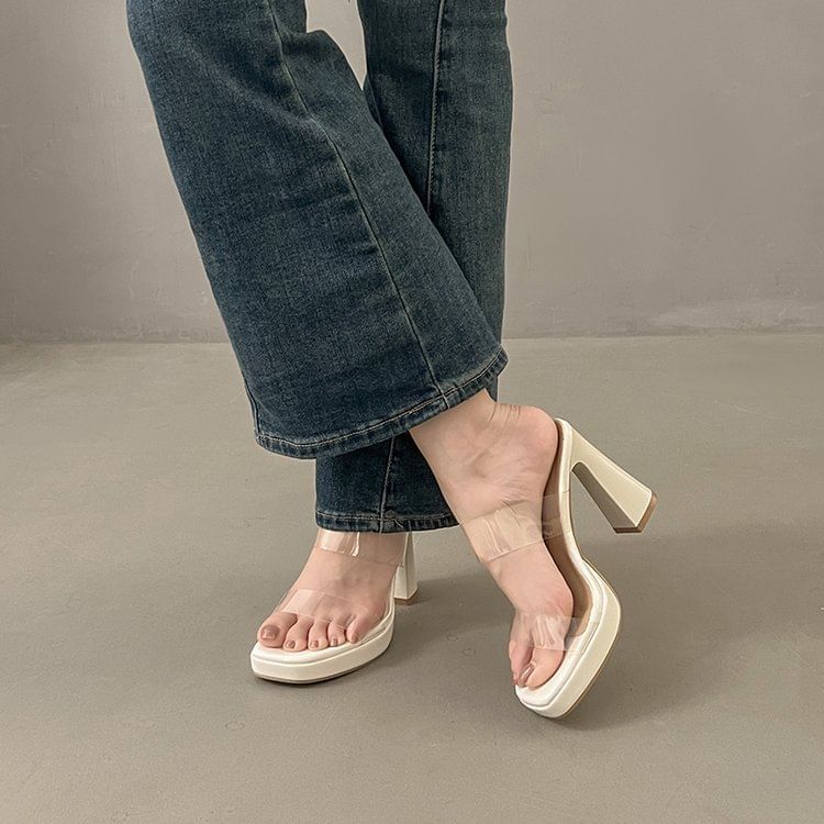 Sandals Block PVC Slide Heel Band