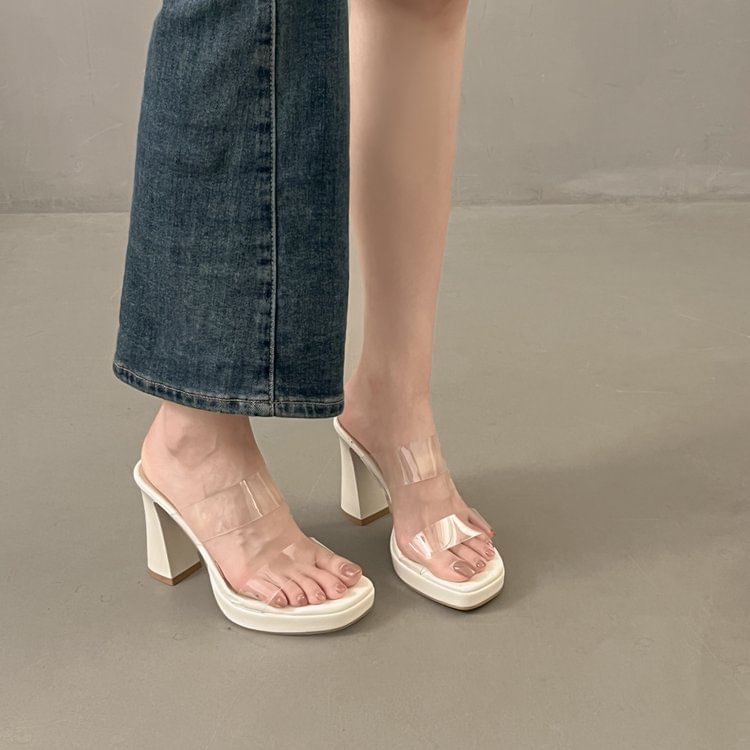 Sandals Block PVC Slide Heel Band