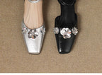 Square-Toe Sequined Sandals