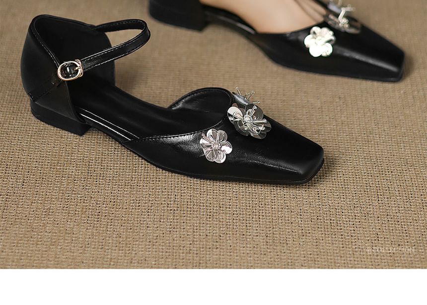 Square-Toe Sequined Sandals