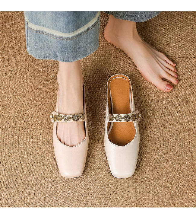 Square-Toe Rhinestone Mary Jane Mules Main Image