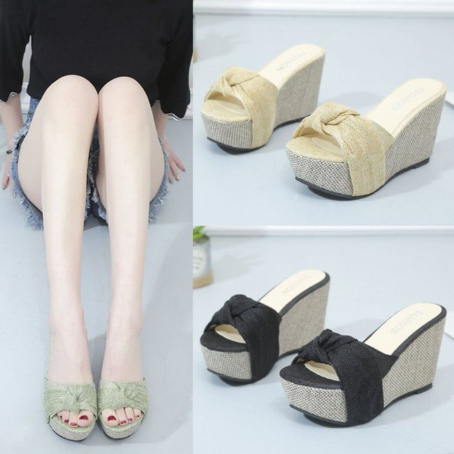 Knot Platform Wedge Heel Slide Sandals Main Image