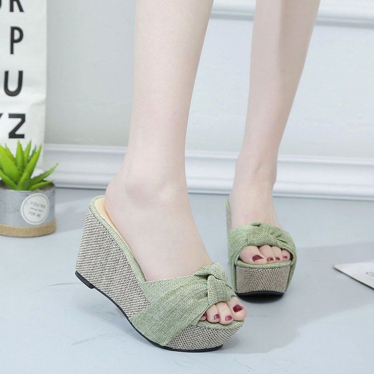 Knot Platform Wedge Heel Slide Sandals