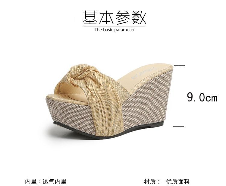 Knot Platform Wedge Heel Slide Sandals