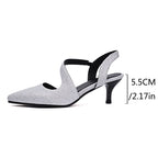 Kitten Heel Pointed Toe Glitter Slingback Sandals