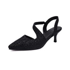 Kitten Heel Pointed Toe Glitter Slingback Sandals