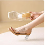 PVC Strap Chunky Heel Slide Sandals (Various Designs)