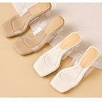 PVC Strap Chunky Heel Slide Sandals (Various Designs)