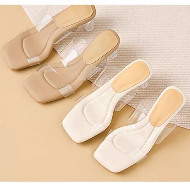 PVC Strap Chunky Heel Slide Sandals (Various Designs)