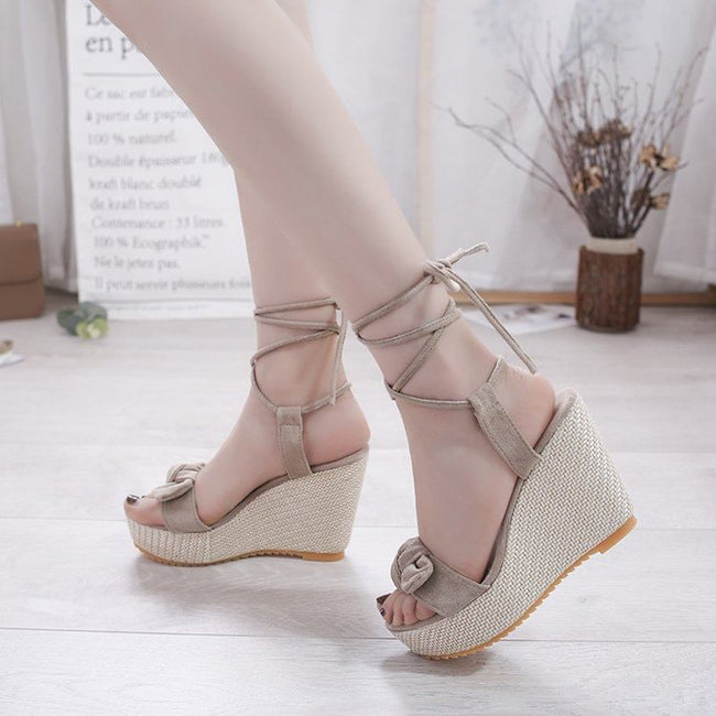 Bow Wedge Tie-Up Platform Sandals Main Image