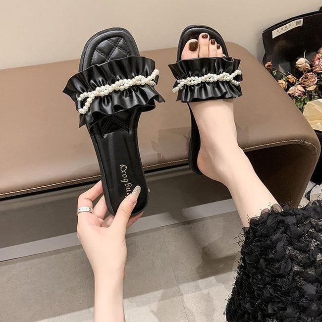 Ruffle Faux Sandals Pearl Slide Main Image