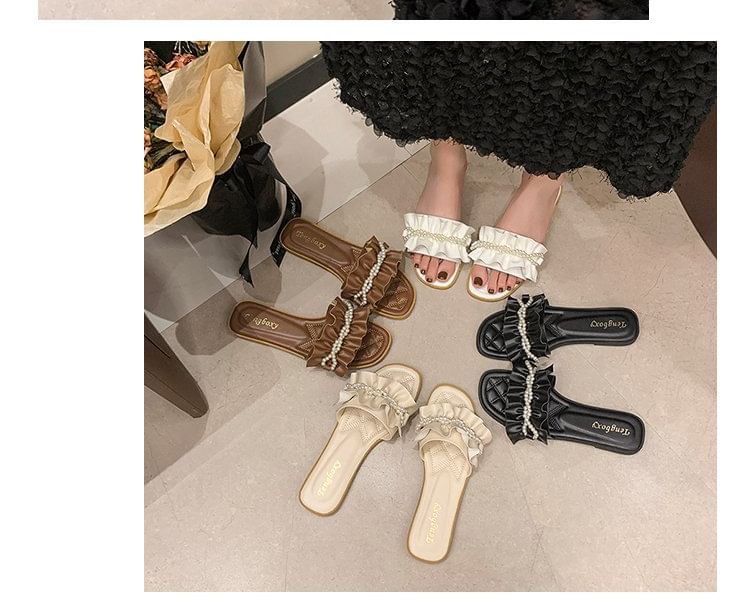 Ruffle Faux Sandals Pearl Slide