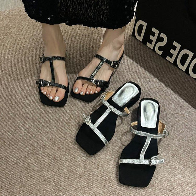 Slide Heel Strappy Chunky Sandals Main Image