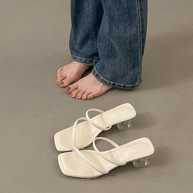 Toe Low Heel Slide Square PVC Sandals Main Image