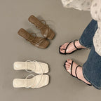 Toe Low Heel Slide Square PVC Sandals