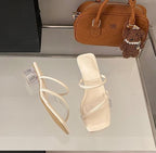 Toe Low Heel Slide Square PVC Sandals