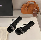 Toe Low Heel Slide Square PVC Sandals