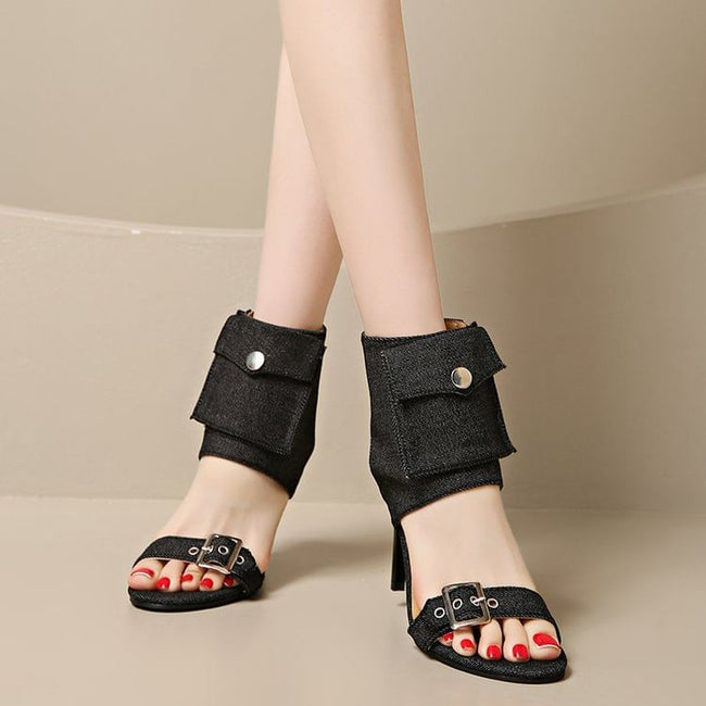 Boot Denim Buckled Sandals High Heel Main Image
