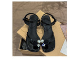 Block Heel Flower Sandals Pearl Faux