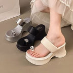 Platform Slide Heel Sandals Rhinestone Wedge Loop Toe