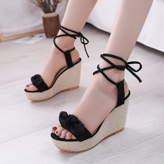 Bow Wedge Tie-Up Platform Sandals Hover Image