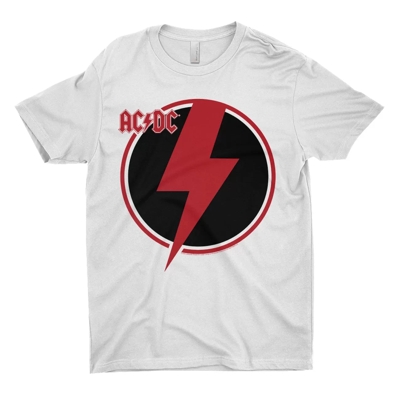 AC/DC "Red Lightning Bolt" Circle Logo Graphic Tee in White