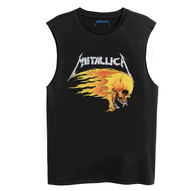 Metallica Flaming Skull Sleeveless T-Shirt Hover Image