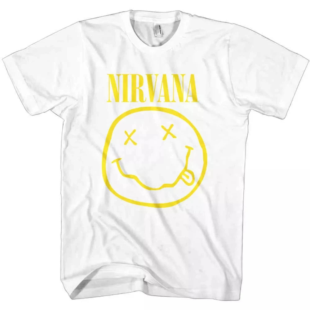 Nirvana White and Yellow Smiley Logo Tee