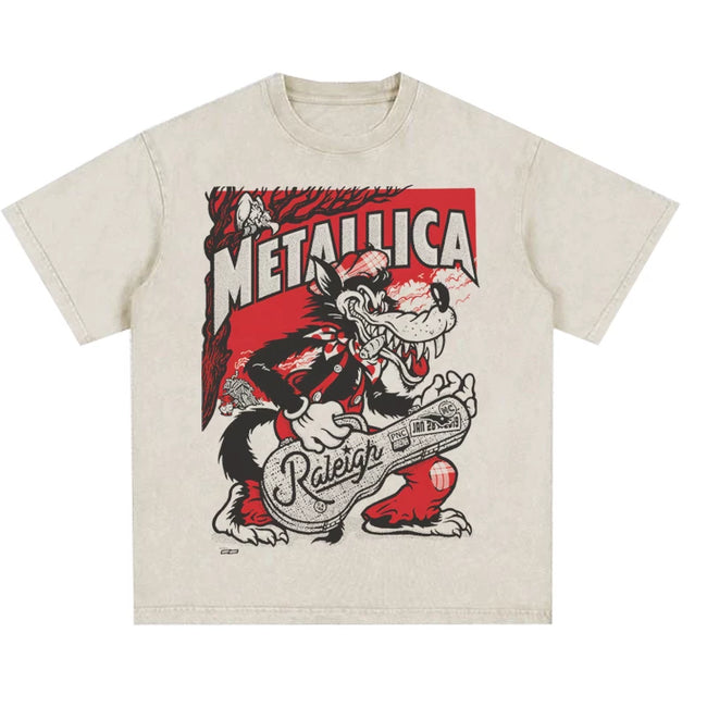 Metallica "Raleigh" Cartoon Wolf Graphic T-Shirt Hover Image
