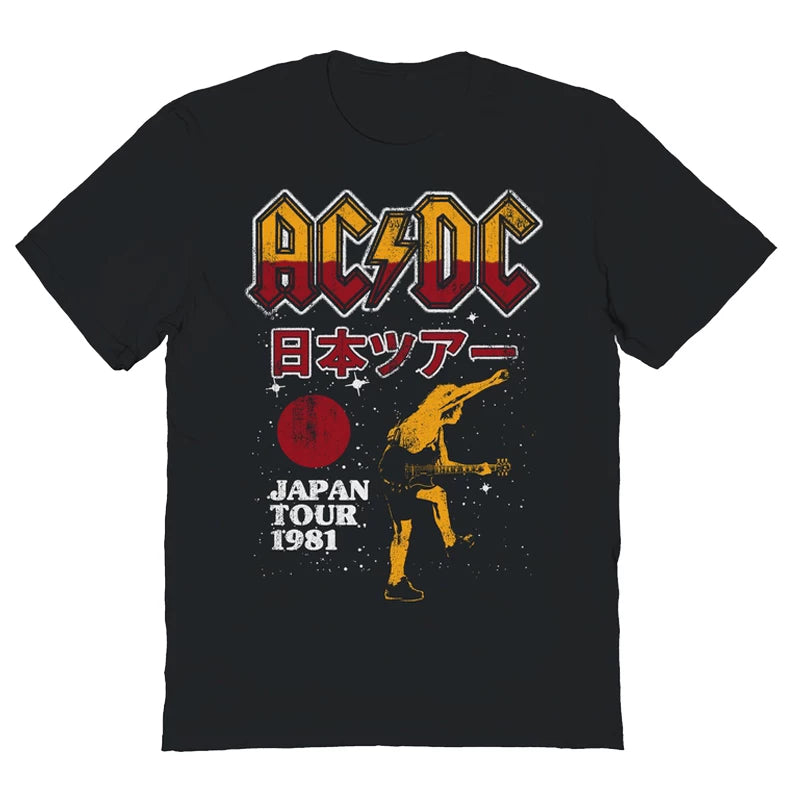 AC/DC "1981 Japan Tour" Cartoon Graphic Tee in Black