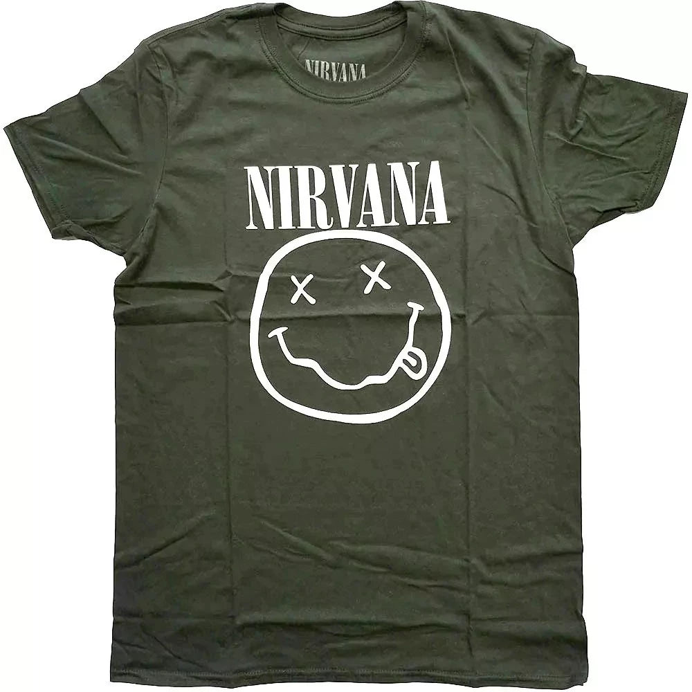 Nirvana Olive Green Smiley Graphic Tee