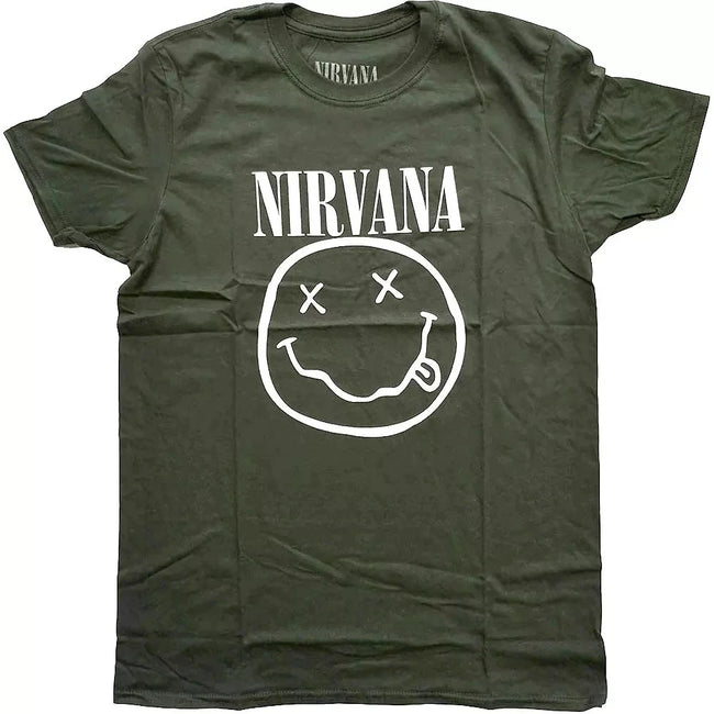Nirvana Olive Green Smiley Graphic Tee Hover Image