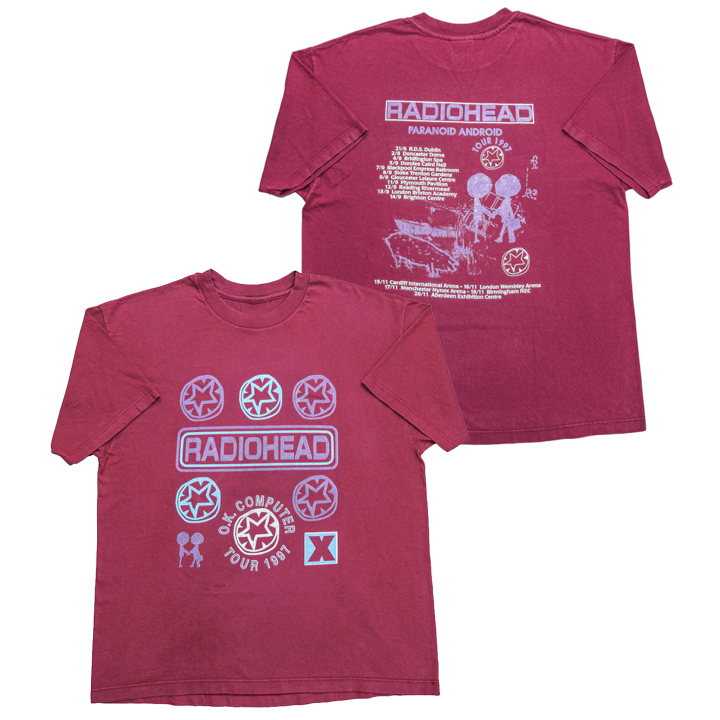Radiohead "O.K. Computer Tour 1997" Graphic Tee in Maroon