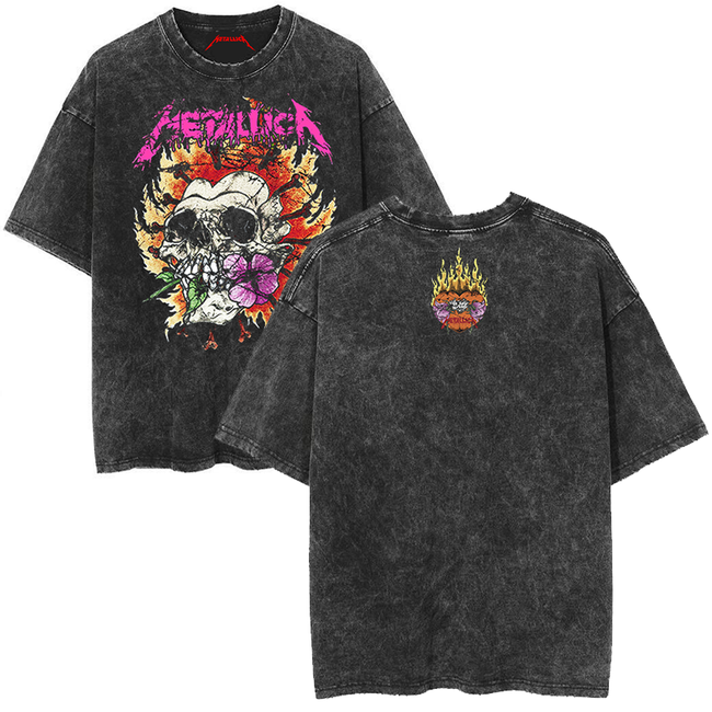 Metallica Floral Skull Graphic Vintage-Wash T-Shirt Hover Image