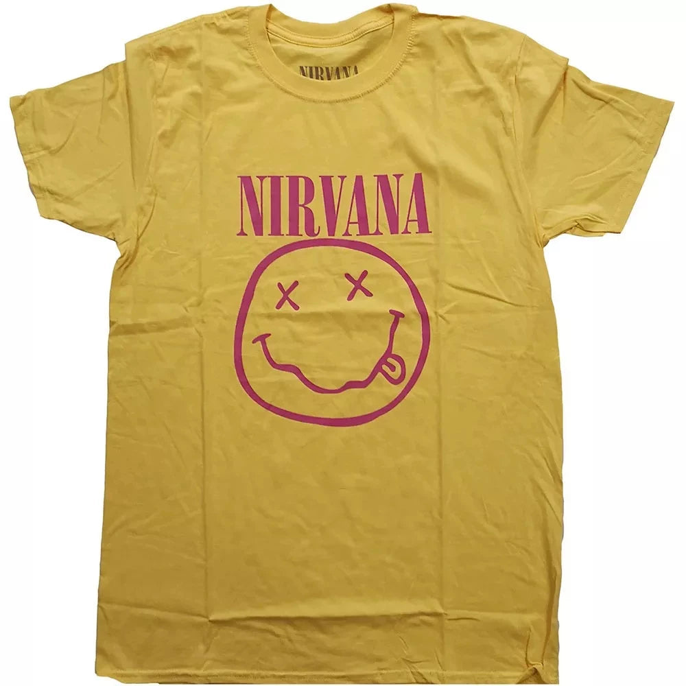 Nirvana Yellow and Pink Smiley Logo Tee