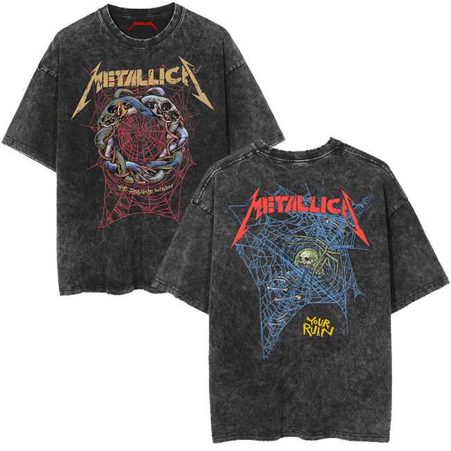 Metallica Graphic Print Vintage-Wash Heavy Metal T-Shirt Hover Image