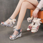 Wedge Floral Bow Platform Heel Sandals
