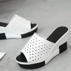 Plain Wedge Sandals Pointelle Slide