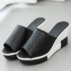 Plain Wedge Sandals Pointelle Slide