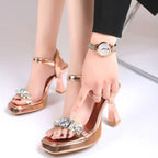 Sandals Rhinestone Block Heel