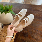 Fabric Mary Jane Flats Pearl Faux