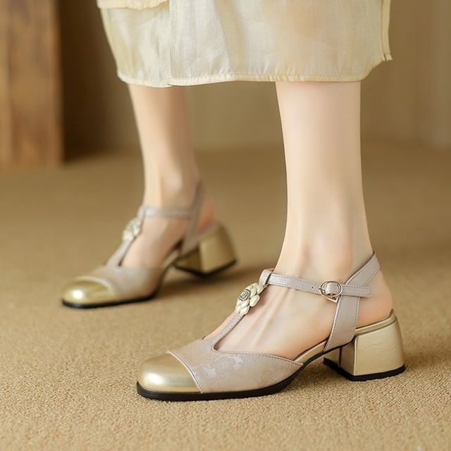 Cap Toe Chunky Heel Sandals Hover Image