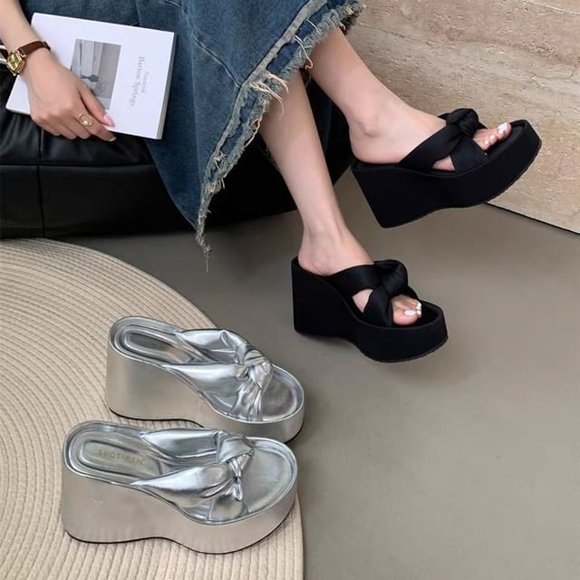Sandals Heel Wedge Knot Slide Platform Hover Image