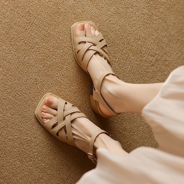 Woven Block Heel Sandals