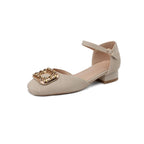 Square Toe Rhinestone Buckled D'Orsay Ankle Strap Sandals
