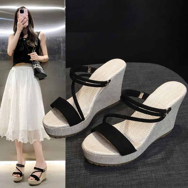 Platform Wedge Strappy Sandals Slide Hover Image