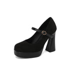 Chunky Heel Plain Buckled Mary Jane Pumps