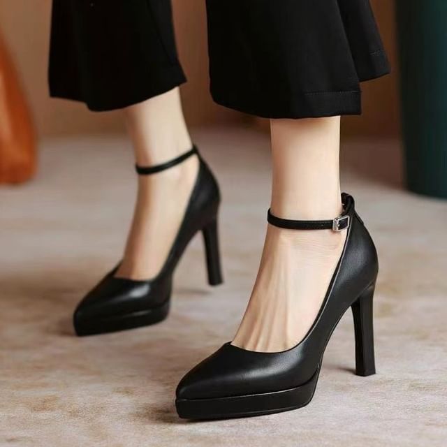 Pointy Platform Stiletto Heel Ankle Strap Sandals Hover Image